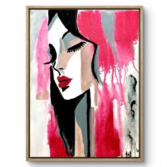 WS original eyelash woman painting 14X11 canvas expressionism modern wall art - Picture 1 of 5